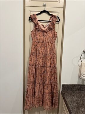 Chelsea28 Peach Printed Ruffle-Neck Maxi Dress